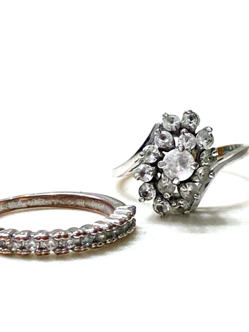 Vintage Inspired Alloy White Stone Cluster Ring Set - Size 6
